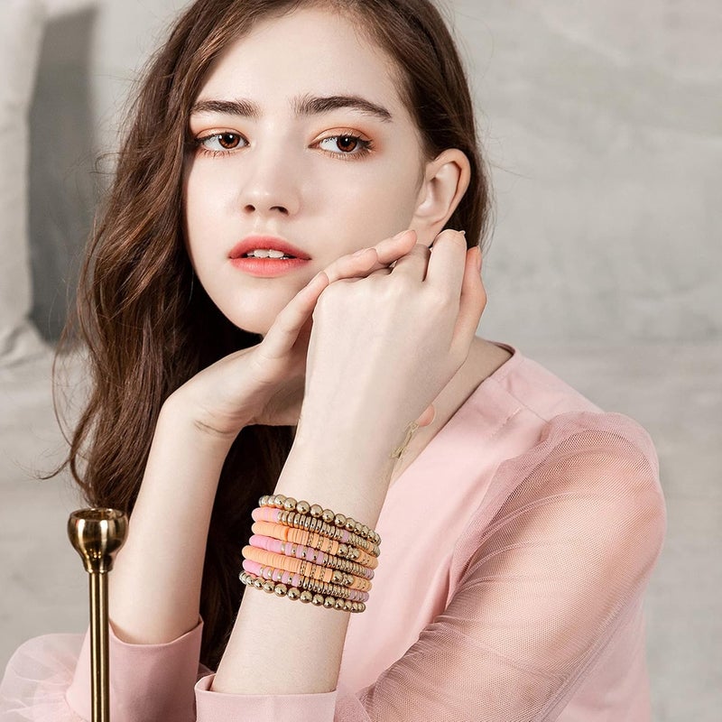GOOJIDS Surfer Heishi Clay Bead Bracelets for Women Bohemian Stackable Gold Plated Beaded Stretch Bracelets Elastic Layering Friendship Bracelets Set Boho Jewelry - Image 3